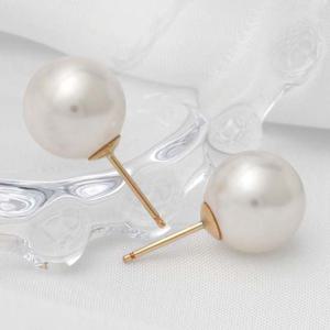 14K 골드필드 기본 화이트 진주 일자 침 귀걸이