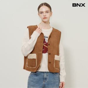[BNX]버튼업 포켓 양털 배색 무스탕 베스트 (BX4VT005L0)