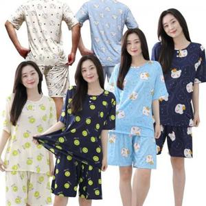 ksr 남성 쿨 아이스 냉감 반팔 잠옷 세트 남녀공용 강아지 왕관 빅사이즈 쿨원단 여름