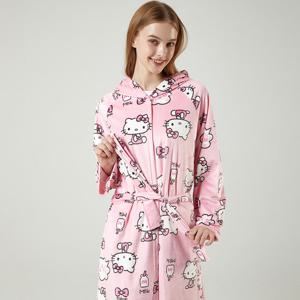 바풀 EL5W654-45 헬로키티 극세사 여성 가운 후드가운 산리오