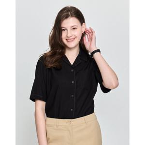 헤지스 여성 25SS 스티치장식 반소매셔츠 블랙 HSSH5BP33BK