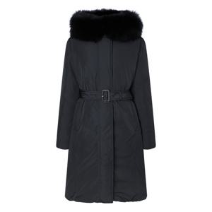 헤지스 여성 24FW 스테디셀러폭스FUR덕다운 블랙 탈착 퍼카라 스트랩 롱 헤비다운 점퍼 WSJU4D036BK