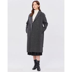 헤지스 여성 24FW 가격인하스테디셀러울100% 차콜그레이 더블버튼 벨티드 핸드메이드 롱 코트 WSCO4DC02CG
