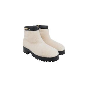 [엘러브] 새상품 샤넬 22B 시어링 앵클부츠 36.5 아이보리/블랙 5ET1851