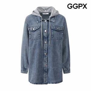 [GGPX] 배색 후드 탈부착 롱 데님 자켓 (GPAJK018F)