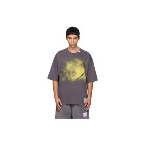 25 FW 메종미하라야스히로 남성 블랙 스마일리 페이스 프린트 링거 티셔츠 252551M213011