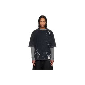 25 FW 메종미하라야스히로 남성 블랙 블리치 워싱 티셔츠 252551M213005