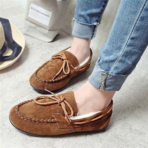 편한퍼슈즈 스웨이드 여성 털 안감 리본 포인트 털모카신 슈즈