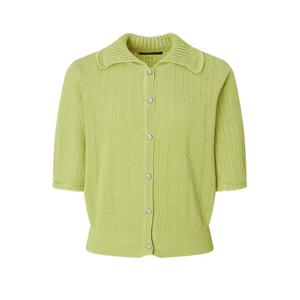 질스튜어트 뉴욕 여성 25FW 옐로우그린 글리터장식 코튼혼방 반팔가디건 JSSW5C100L1