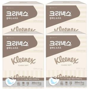 [땡큐온]크리넥스 무색무향 클래식 각티슈 200매 3입 x4팩