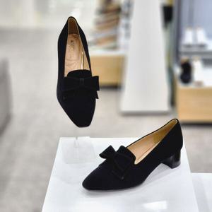 [탠디]W123035 여성 4cm 템파 블랙 리본장식 심플 로퍼힐 구두X_