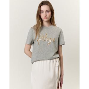 아떼바네사브루노 여성 25SS 백화점BEST시즌오프 그레이 스팽글 면 반팔 티셔츠 VLTS5B221G2