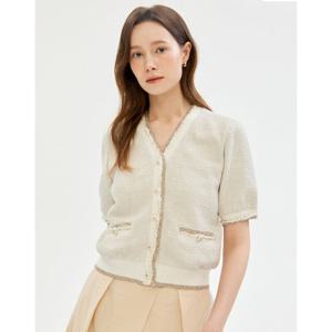 질스튜어트 뉴욕 여성 25SS 아이보리 글리터장식 코튼혼방 반팔자켓 JSJA5B500IV