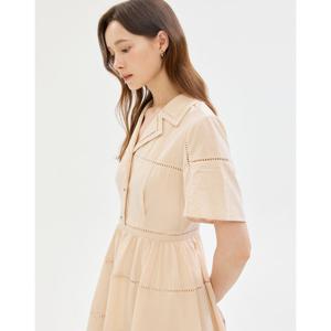 질스튜어트 뉴욕 여성 25SS 베이지 펀칭 카라 코튼 면100% 반팔 롱 원피스 JSDR5B570I1