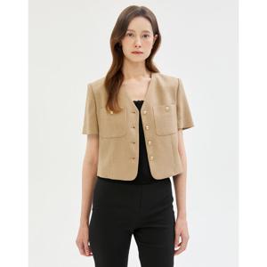 질스튜어트 뉴욕 여성 25SS 인기 급상승베이지 포켓배색 린넨혼방 반팔자켓 JSJA5B570I3