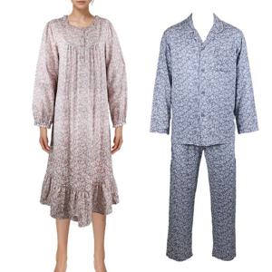 [비비안(언더웨어)]커플 순면 플라워 이중 거즈느낌 시보리 원피스 남여 잠옷세트 WP8872RGW8872R