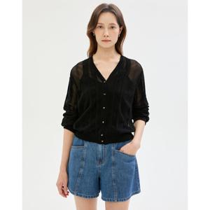 질스튜어트 뉴욕 여성 25SS 블랙 짜임 면혼방 가디건 JSSW5B210BK