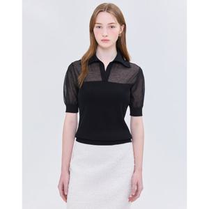 질스튜어트 뉴욕 여성 25SS 백화점BEST시즌오프 블랙 짜임 코튼혼방 5부소매카라니트 JSSW5B350BK