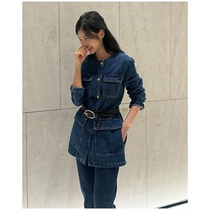 바네사브루노 25FW 블루 포켓배색 면 데님자켓 VIJA5F102B2