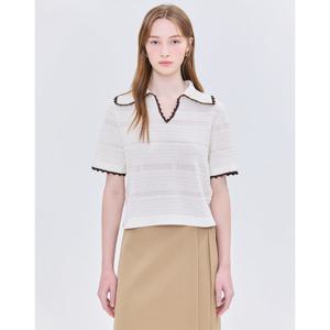 질스튜어트 뉴욕 여성 25SS 인기 급상승시즌오프 크림 짜임 린넨혼방 반팔카라니트 JSSW5B834CR