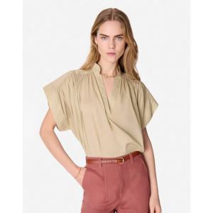 바네사브루노 25SS 시즌오프 그린 셔링 면 반팔 블라우스 VIBL5E214E2