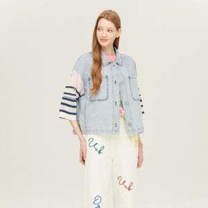 [베네통]니트 소매 데님 블라우스_BABLA2531