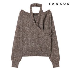 [탱커스]홀터넥 숄더 트임 랩 스타일 긴팔 니트 (TX4KP020L0)