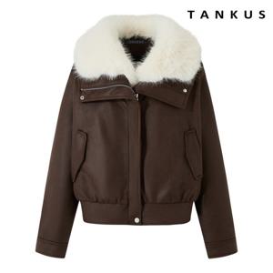 [탱커스]퍼 배색 집업 레더 밴딩 누빔 점퍼 (TX4JP022L0)