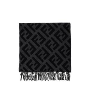 FENDI Grey Scarf with All Over FF Motif and Frayed Hem in Cashmere Man FXT260AVP9F0D9B