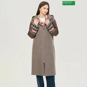 베네통 패턴 롱 후드 코트 BACT62461