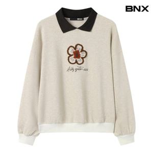 [BNX]플라워 자수 레터링 카라  맨투맨 티셔츠 (BX4TS015L0)