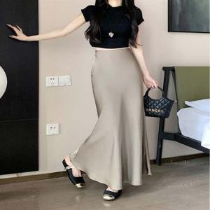 여자 새틴 느낌 허리 밴딩 페미닌 플레어 롱스커트 3 부드러운소재