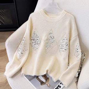 F007501_샤이니 스팽글장식 라운드니트 티셔츠 스팽글니트