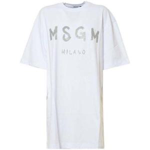MSGM 엠에스지엠 글리터 브러쉬드 로고 반팔 원피스 (3441MDA510G 237002 01)