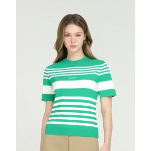 헤지스 골프 여성 25SS ONLINE EXCLUSIVE 그린 여성 스트라이프 반팔 니트 HWSW5B902E2