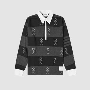 톰브라운 MJP073E 02212 001 사선완장 아이콘 오버사이즈 롱 슬리브 럭비 폴로 블랙 남성 긴팔