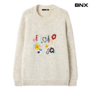 [BNX]영문 레터링 자수 라운드 긴팔 니트 (BX4KP026L0)