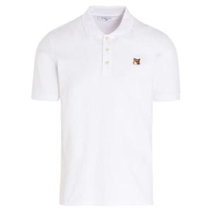 메종키츠네 23FW 남성 폭스헤드패치 카라 티셔츠 화이트 FU00203KJ7007 P100