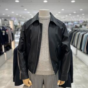 [지오지아]비건레더 트러커 가죽자켓_AAG1JJ1102_BK_DG