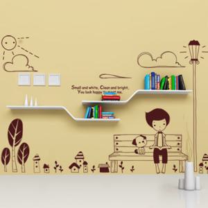 [꾸밈]ih042-책읽는 강아지와 소년(대형)/포인트스티커/아이방