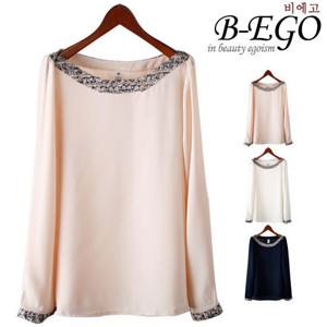 [비에고]3025BG_입술넥 보카시 블라우스