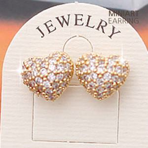 [미니아트] 14K 골드핀 큐빅 볼륨 하트 스터드 골드 귀걸이