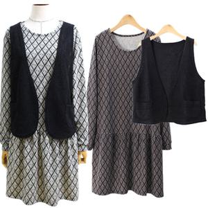 [해피통통] 빅사이즈 원피스 세트 여성 정장 투피스 조끼세트 여성의류