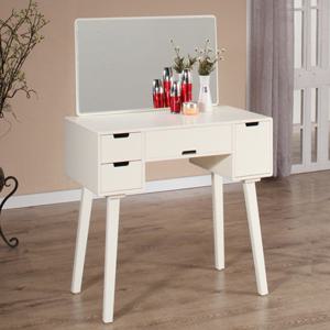 헤라 화이트 원목도장 4도어 화장대_의자제외