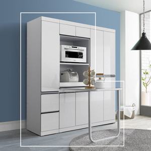 [유니콘]모던하이그로시 광파오븐렌지대 식탁+틈새장 주방수납장 밥솥 에어프라이어 커피머신 수납