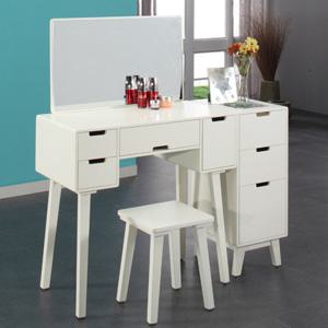 헤라 화이트 원목도장 4도어 화장대 세트 + 3단 서랍장_의자포함