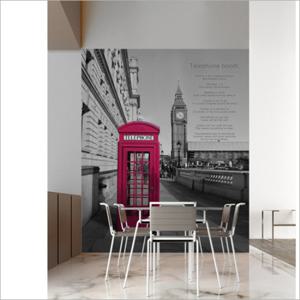 빨간공중전화박스포인트벽지 유럽풍경포인트벽지 아트뮤럴벽지