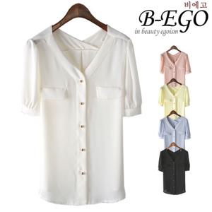 [비에고]C310_공갈포켓 브이넥 블라우스