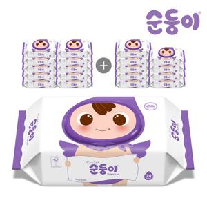 [순둥이]프리미엄 엠보싱 물티슈 캡 70매 20팩(65g) S-EC