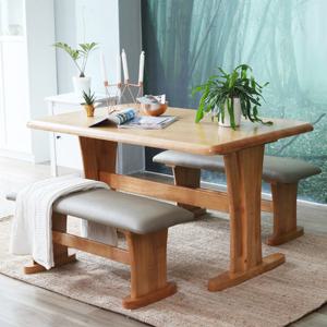 베스트리빙 오츠카 1350 우드슬랩 고무나무 4인 식탁세트/벤치 2개